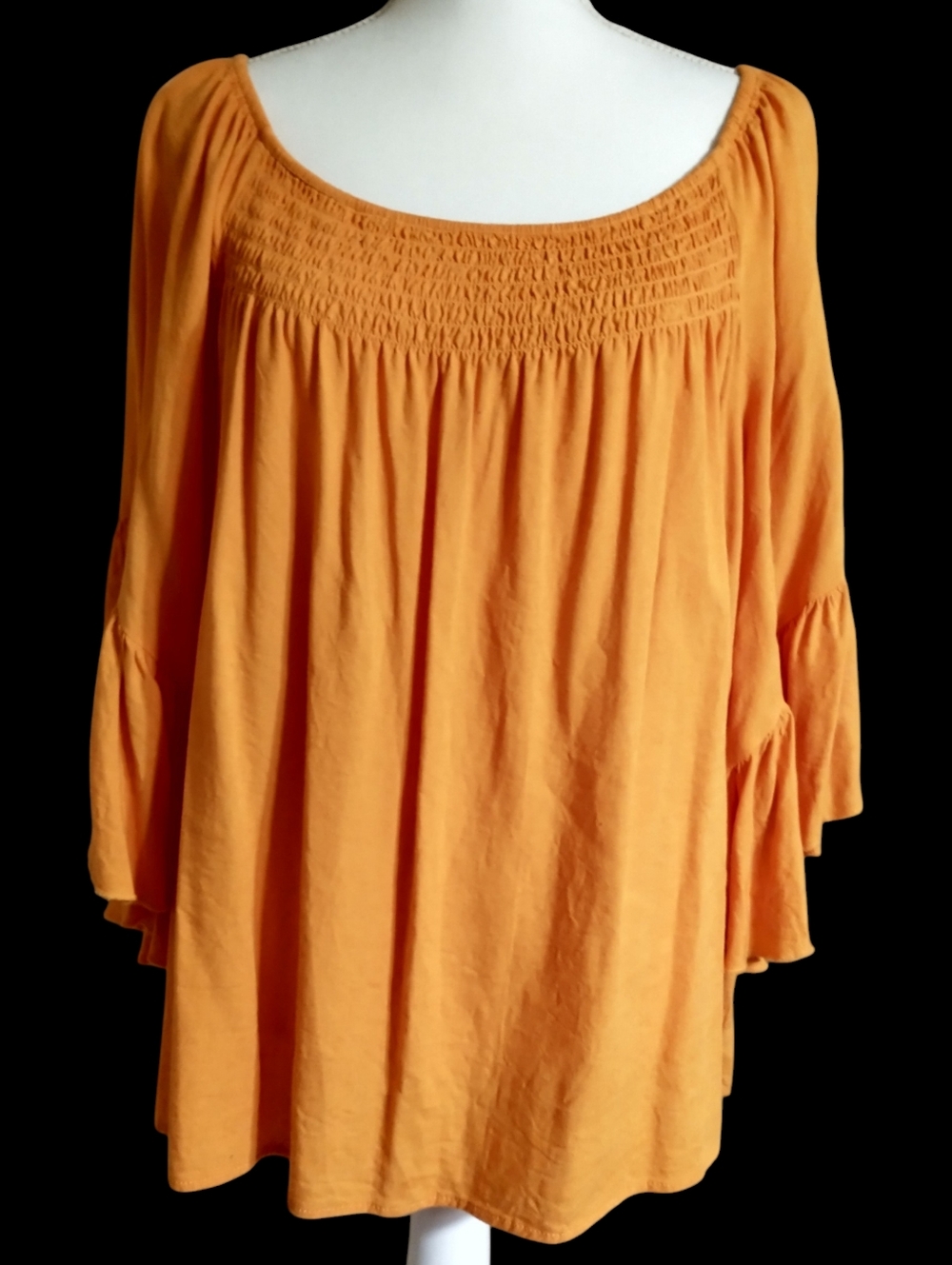 Cato Orange Linen Blend Peasant Top